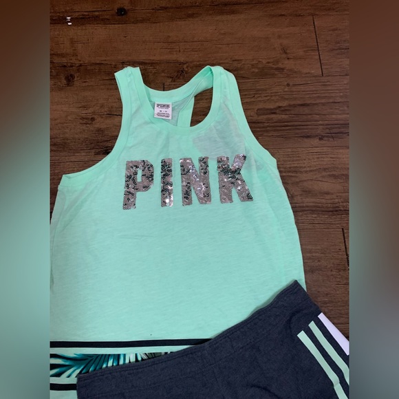 PINK VS TROPICAL BLING TANK / SHORTS OUTFIT SET XS/M - Picture 4 of 6